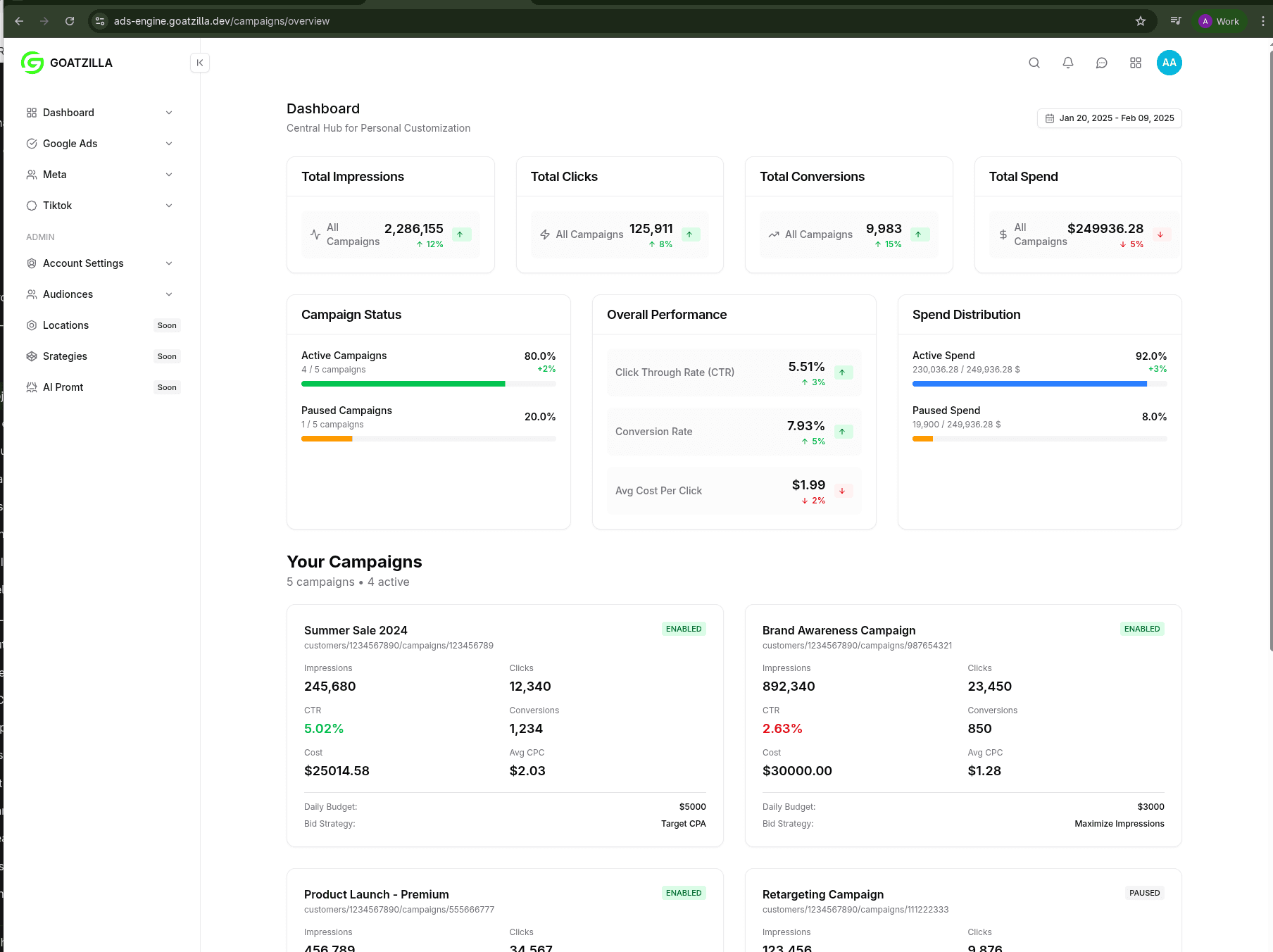 Goatzilla Ads Engine Dashboard